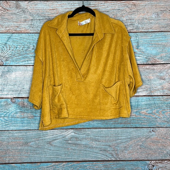 Free People Beach Golden Yellow Sweater Top Size Medium - Picture 2 of 5